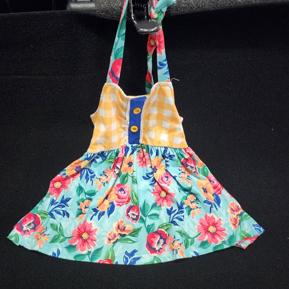 Marie Nicole Clothing Girls Gingham Floral Halter Dress Size L